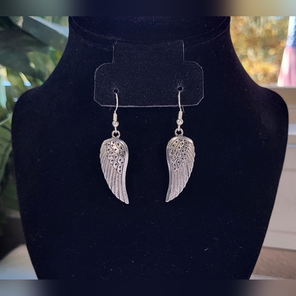 Handmade Jewelry - Silver Angel Wing Statement Dangle Earrings / Pierced
